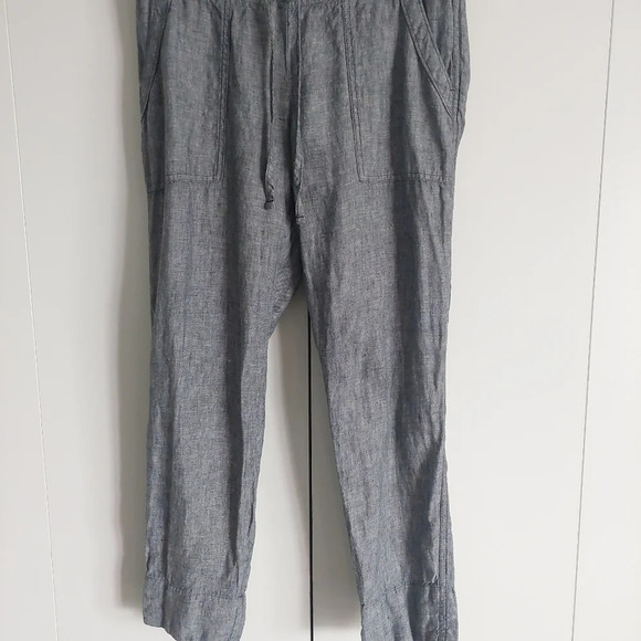 Athleta "Bali" Linen elastic Drawstring Chambray blue pants size 4 elastic waist - Picture 3 of 14